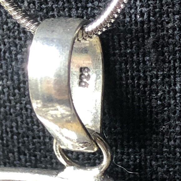 Speckled Jasper Sterling Silver Cabochon Pendant & Snake Chain Necklace 20” Long - Picture 7 of 8